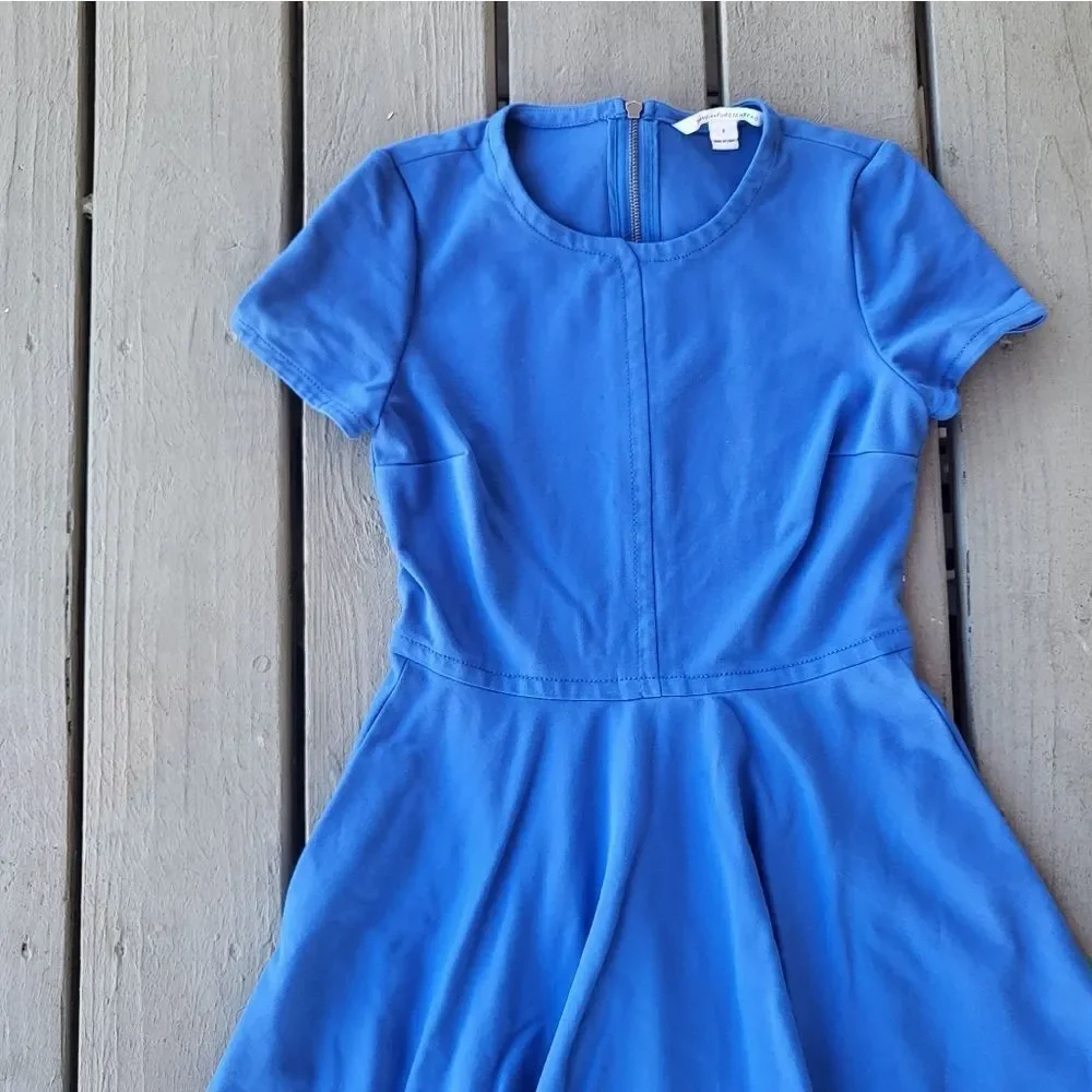 Diane von Furstenberg Blue Ivana Short-Sleeve Ponte Full-Skirt Dress Blue Size 8